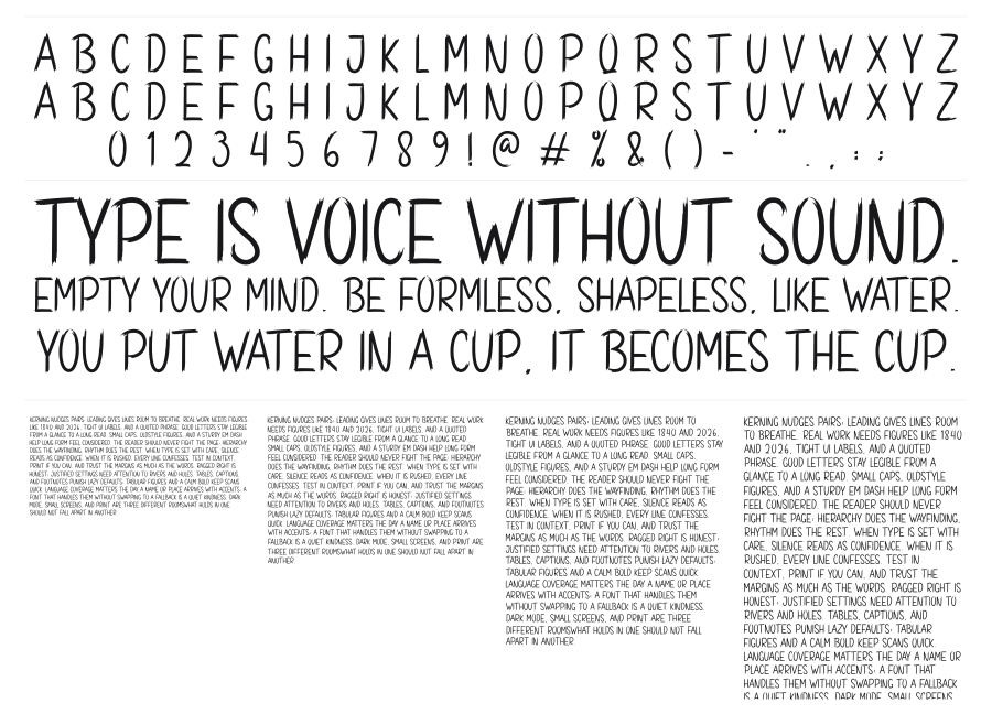 Hellowen Secret specimen sheet