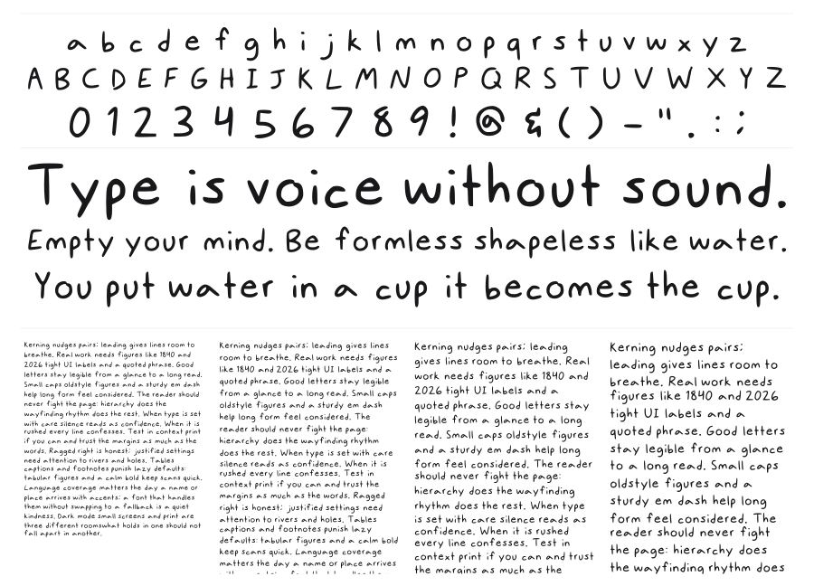 Digital Handwriting specimen sheet