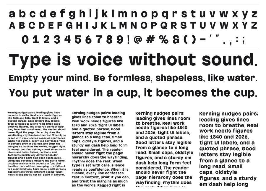 Outreque specimen sheet