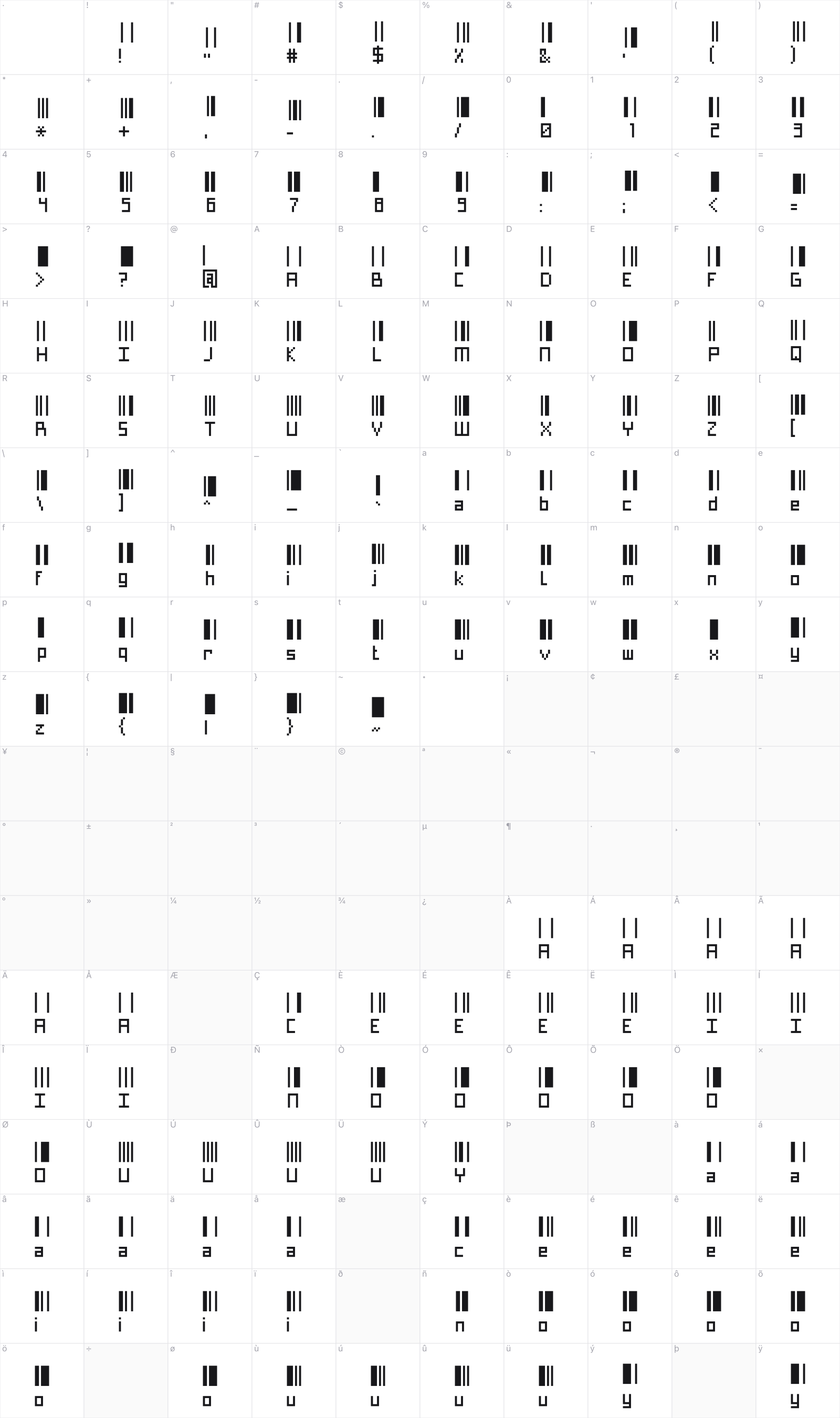 Pixelary glyph table