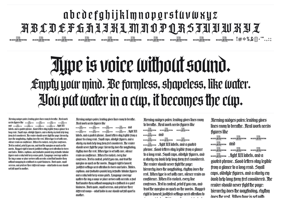 Iceland Winterstorm specimen sheet