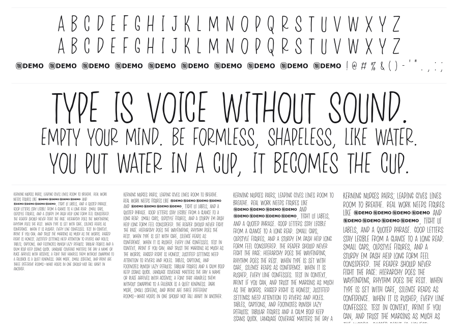 Maidenly Modesty specimen sheet