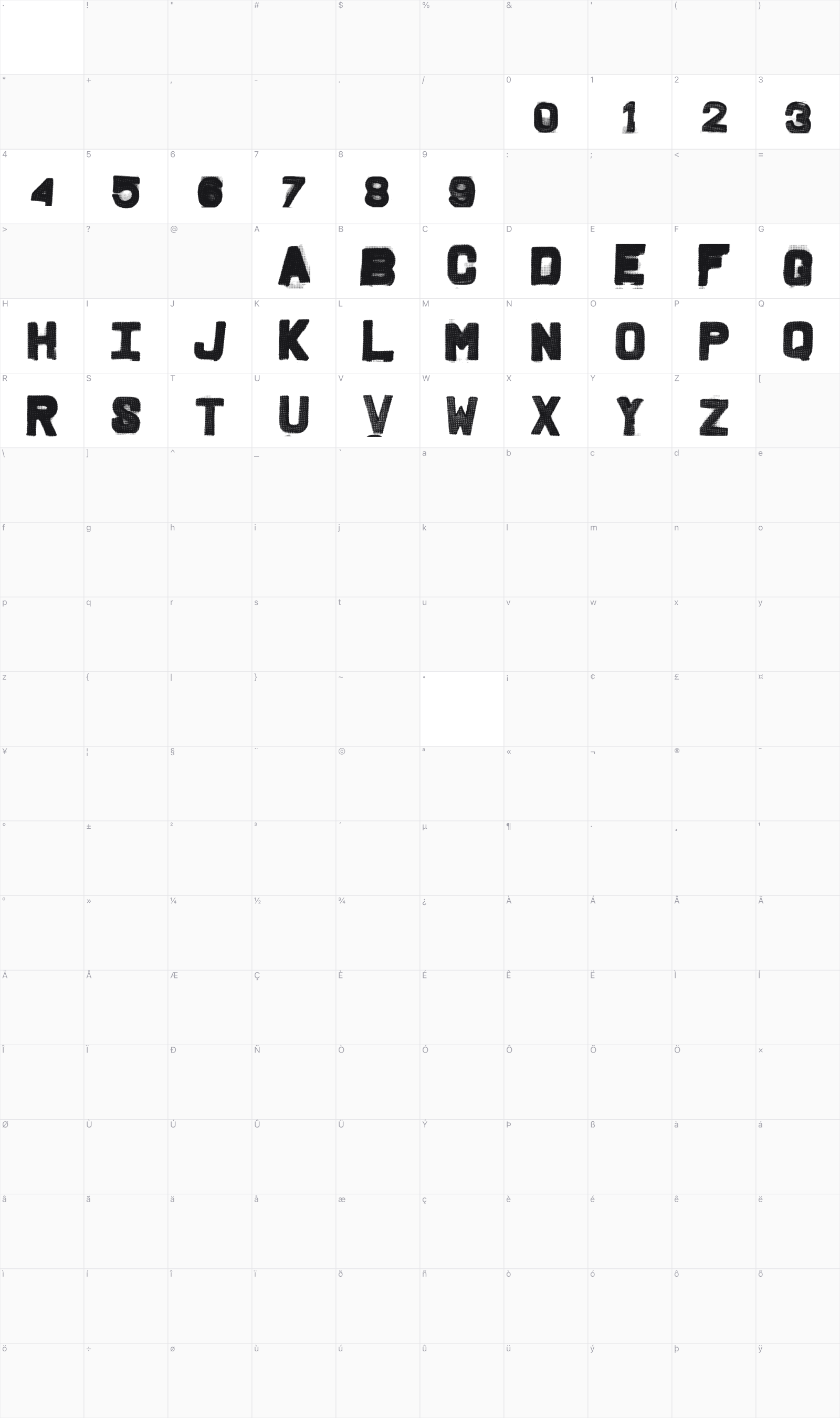 Fridge Letters glyph table