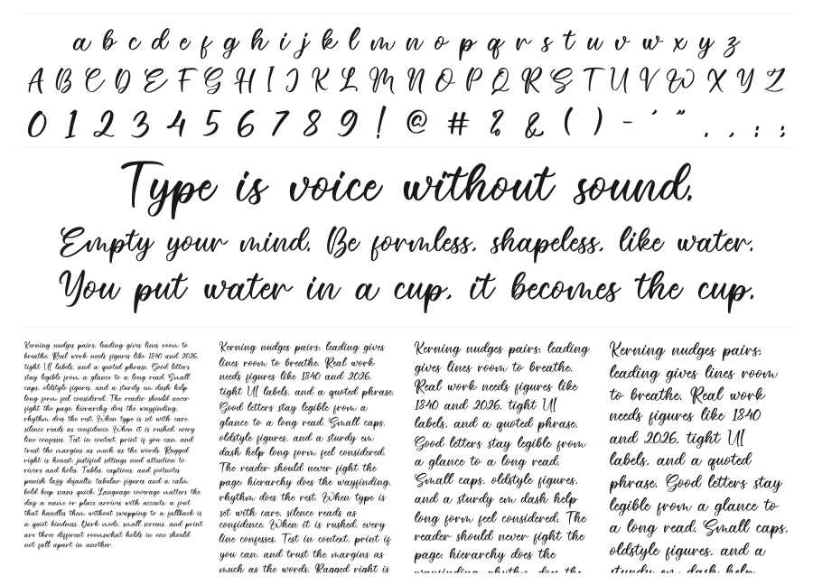 Estele specimen sheet