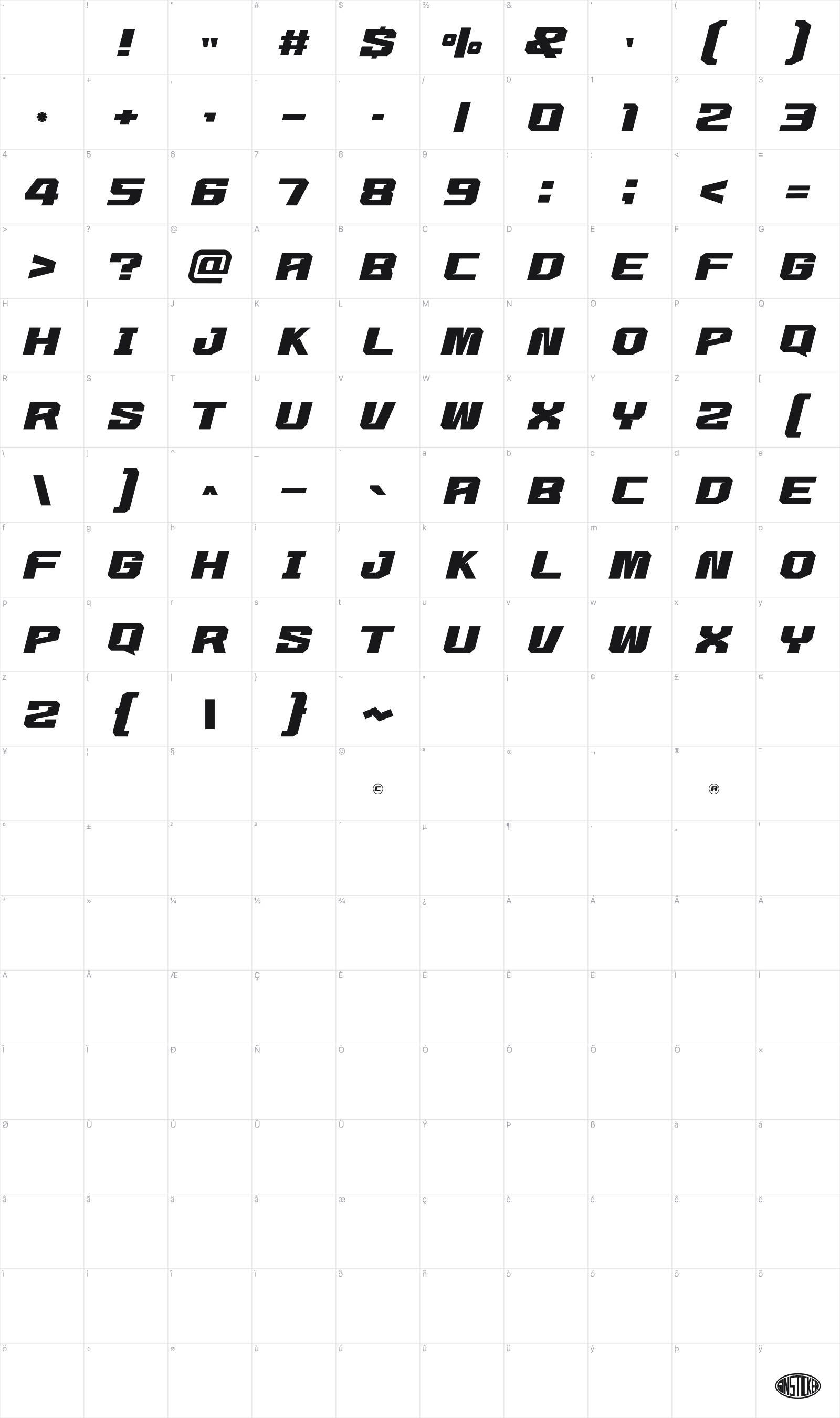 Progressive Soul glyph table