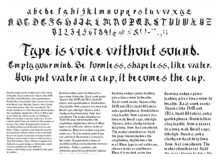 Dark Opera specimen sheet