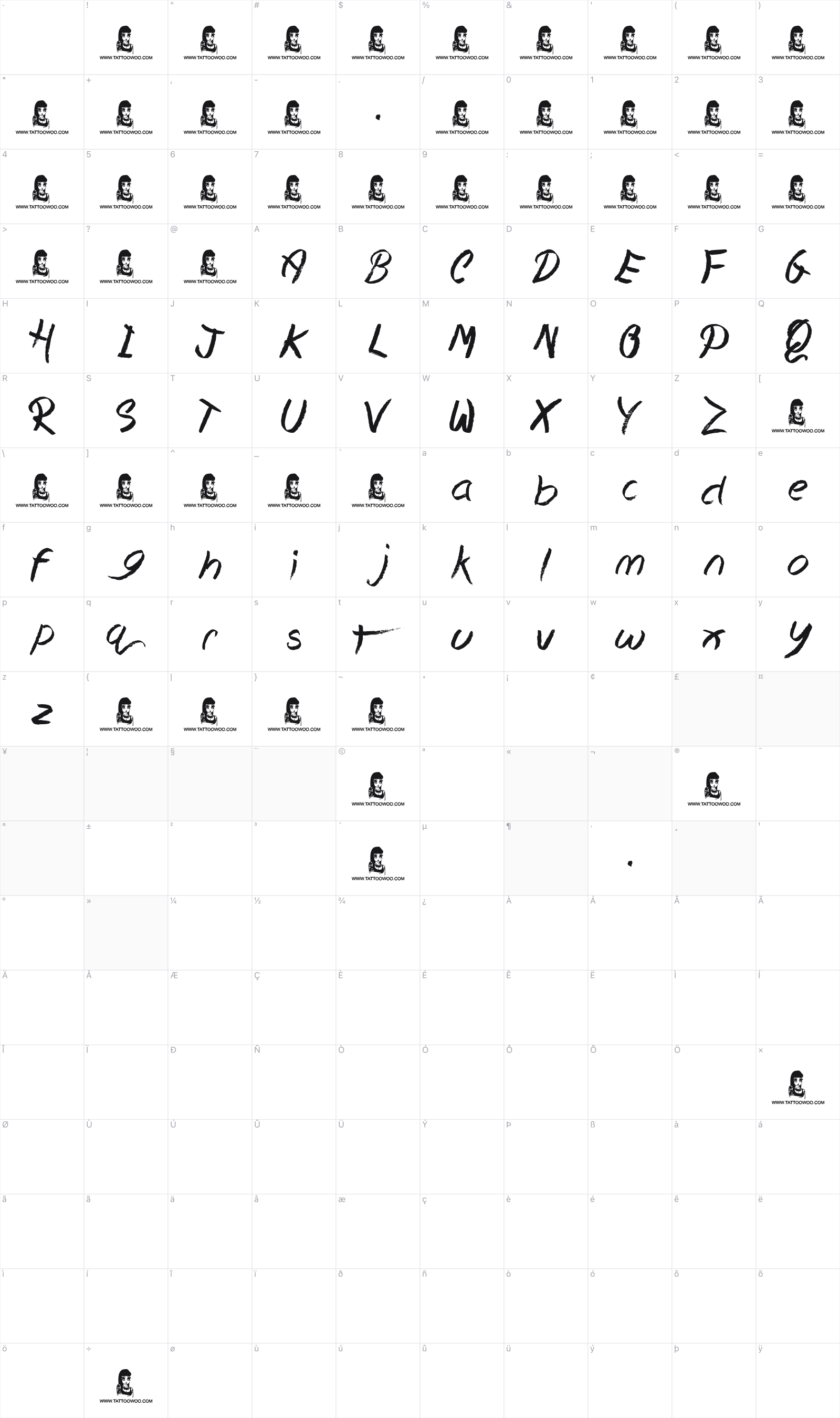 Hopeless Place glyph table