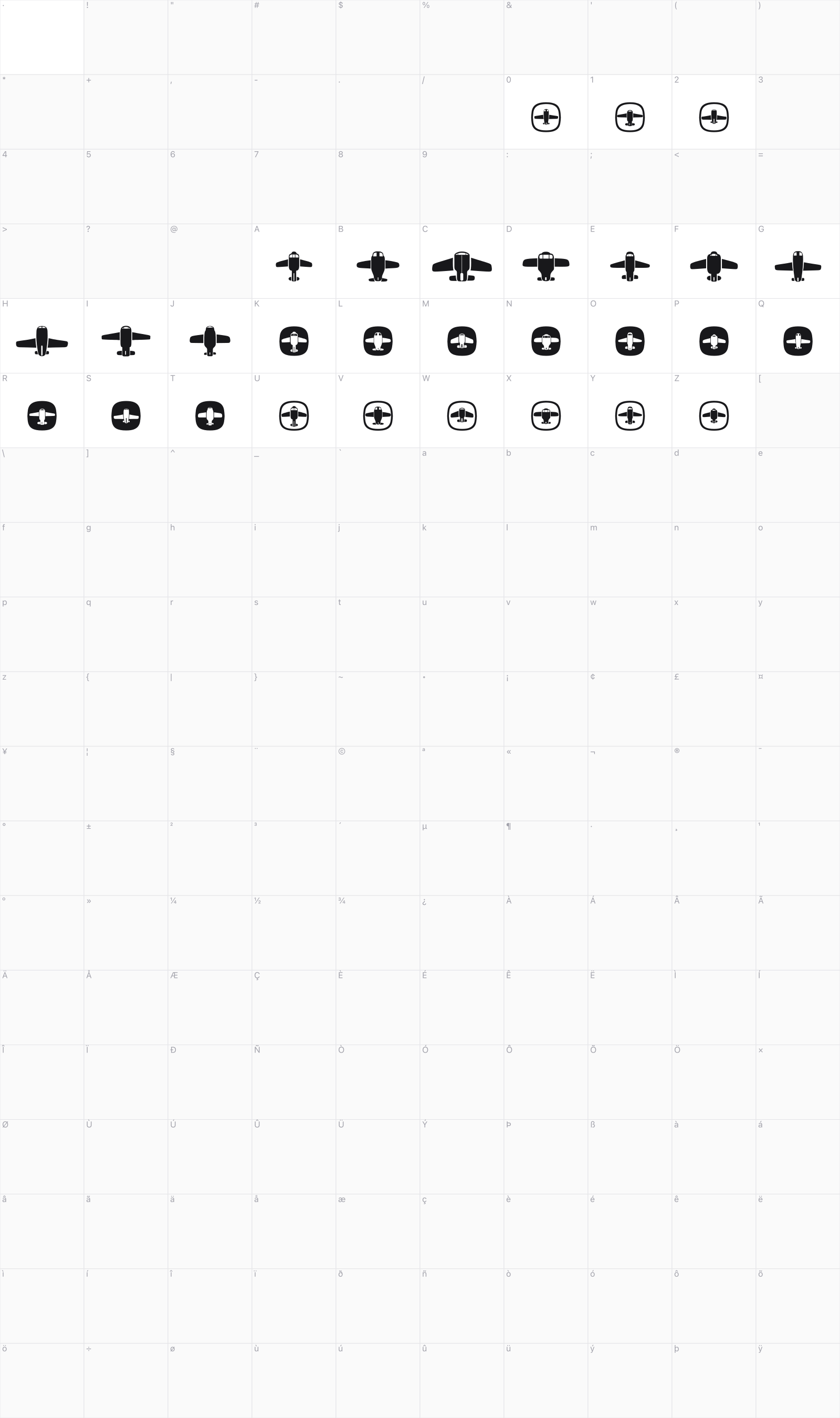 Airplanes glyph table