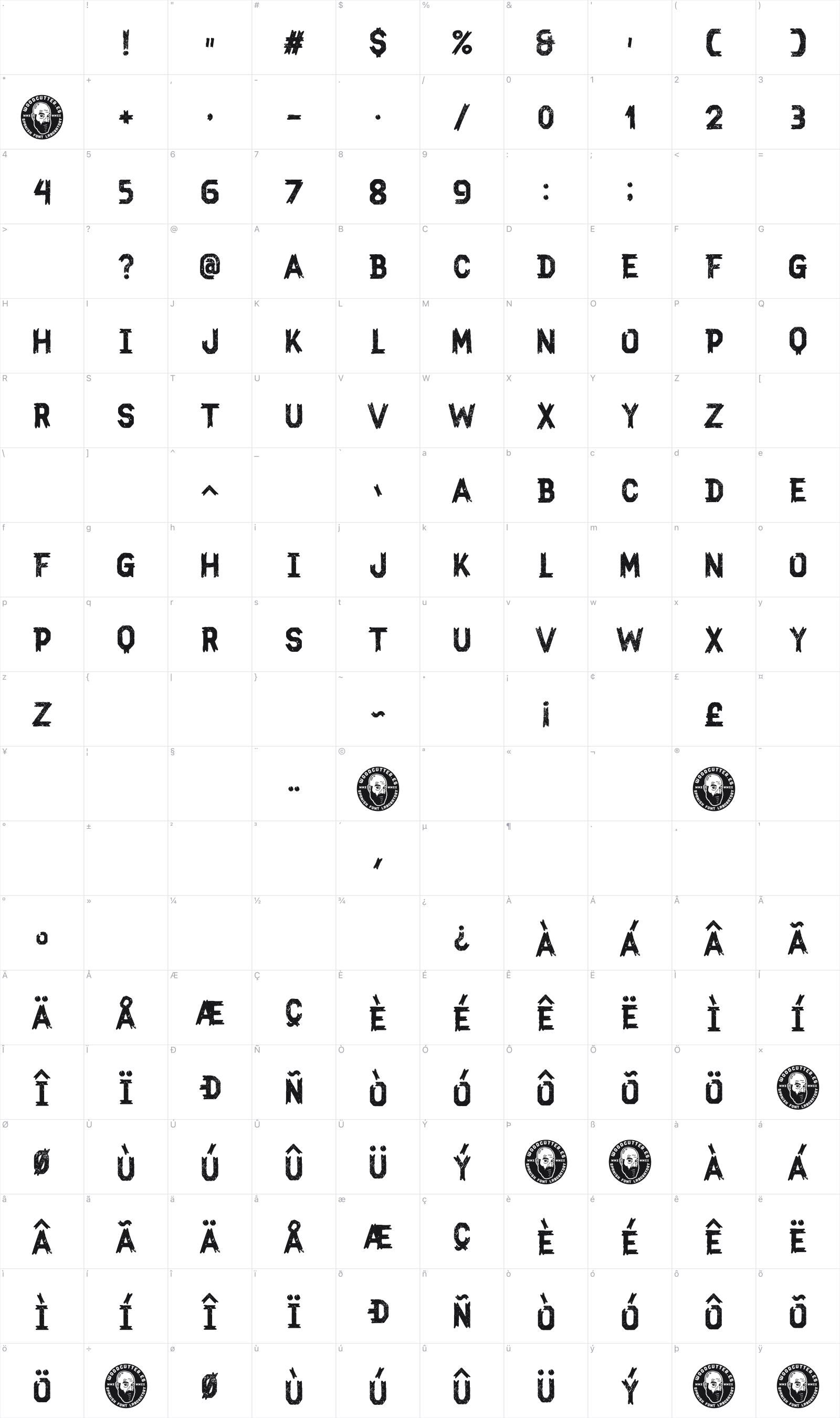 Gang Avenue glyph table