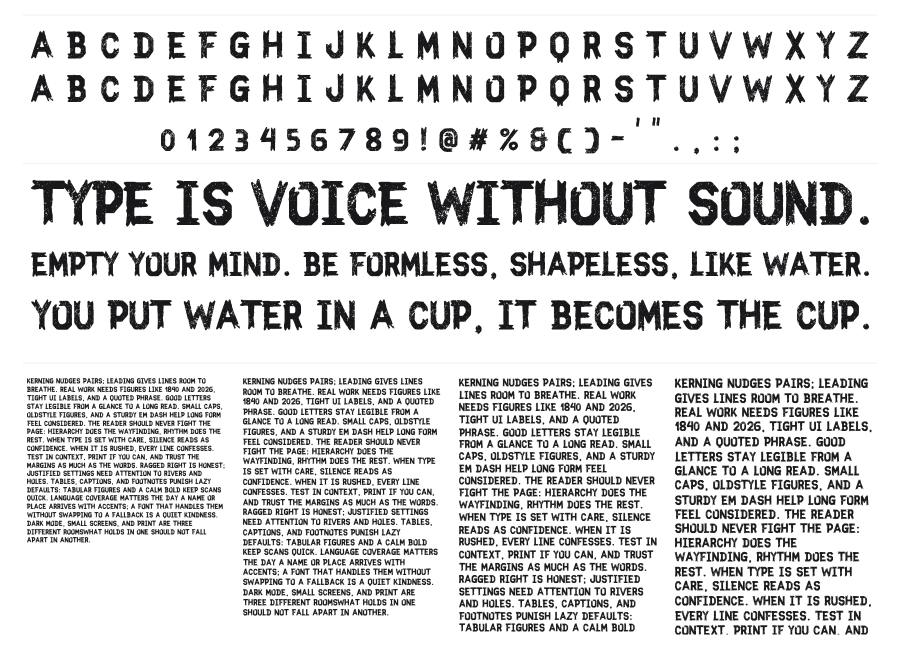 Gang Avenue specimen sheet