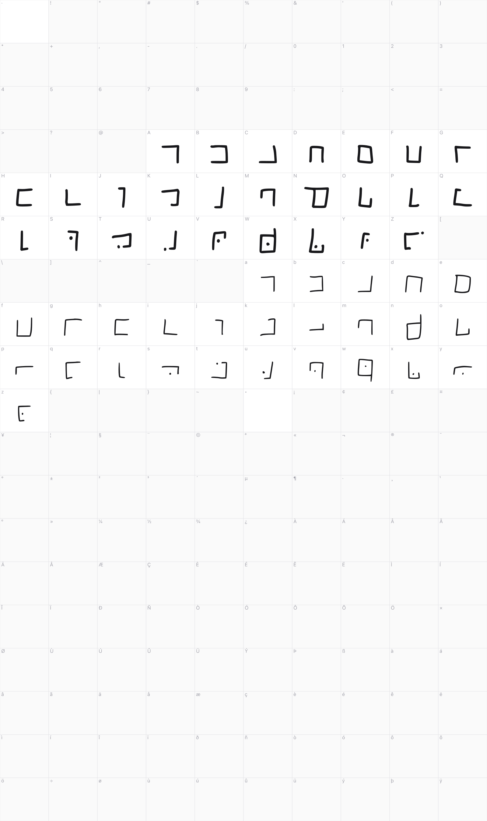 Ellian Font glyph table