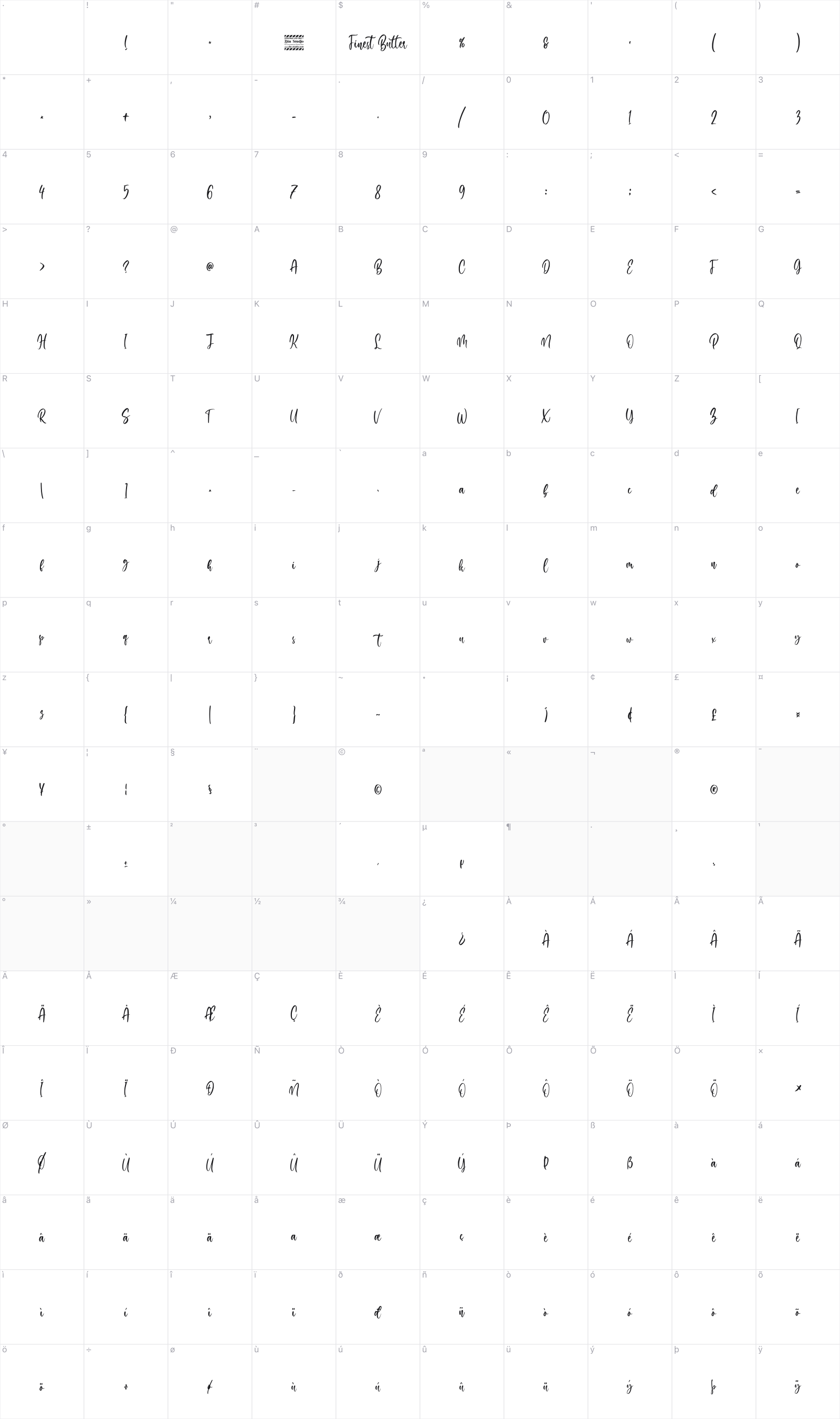 Finest Butter glyph table