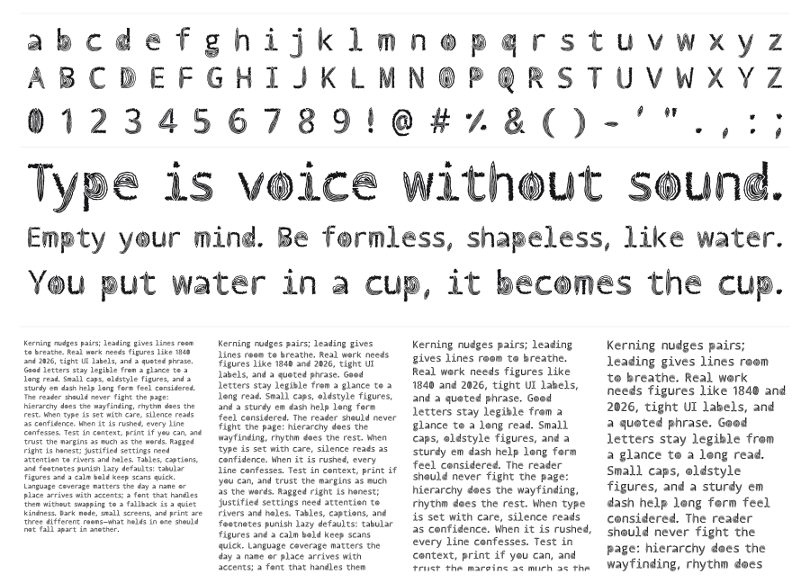 Vulva Typography specimen sheet