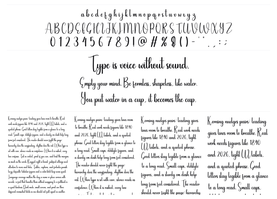Simple Valentine specimen sheet