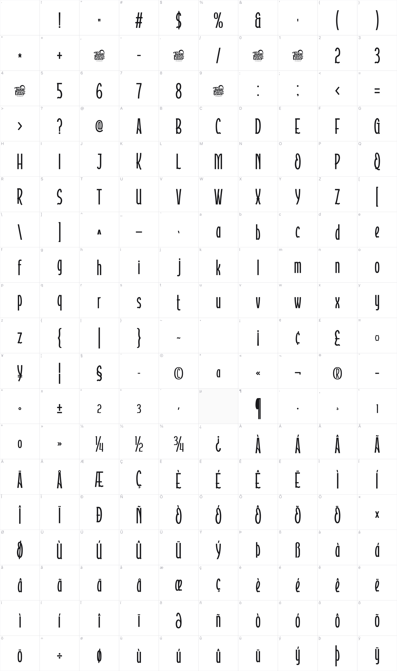 Atoverz glyph table
