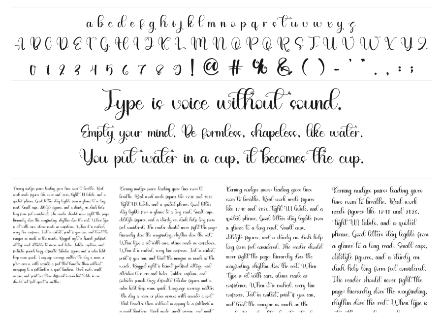 Rain And Beach specimen sheet