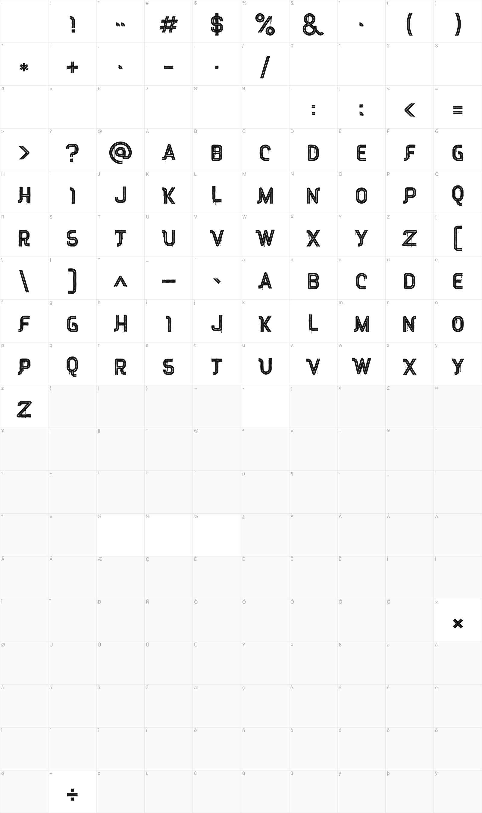 Red Peppers glyph table