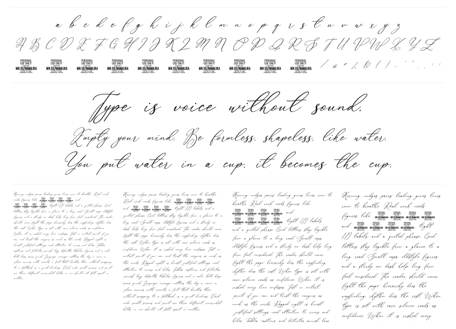 Namalika specimen sheet