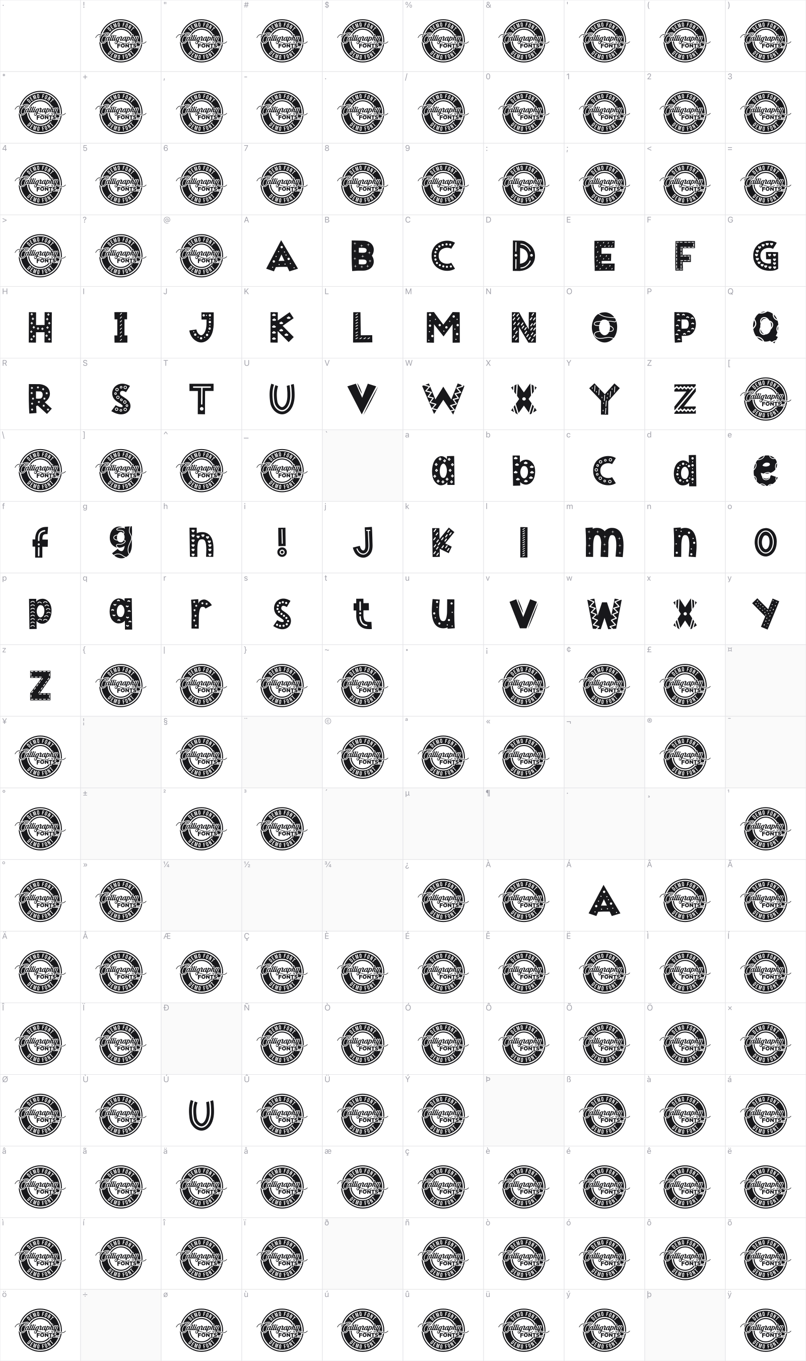 Cute Crafts glyph table