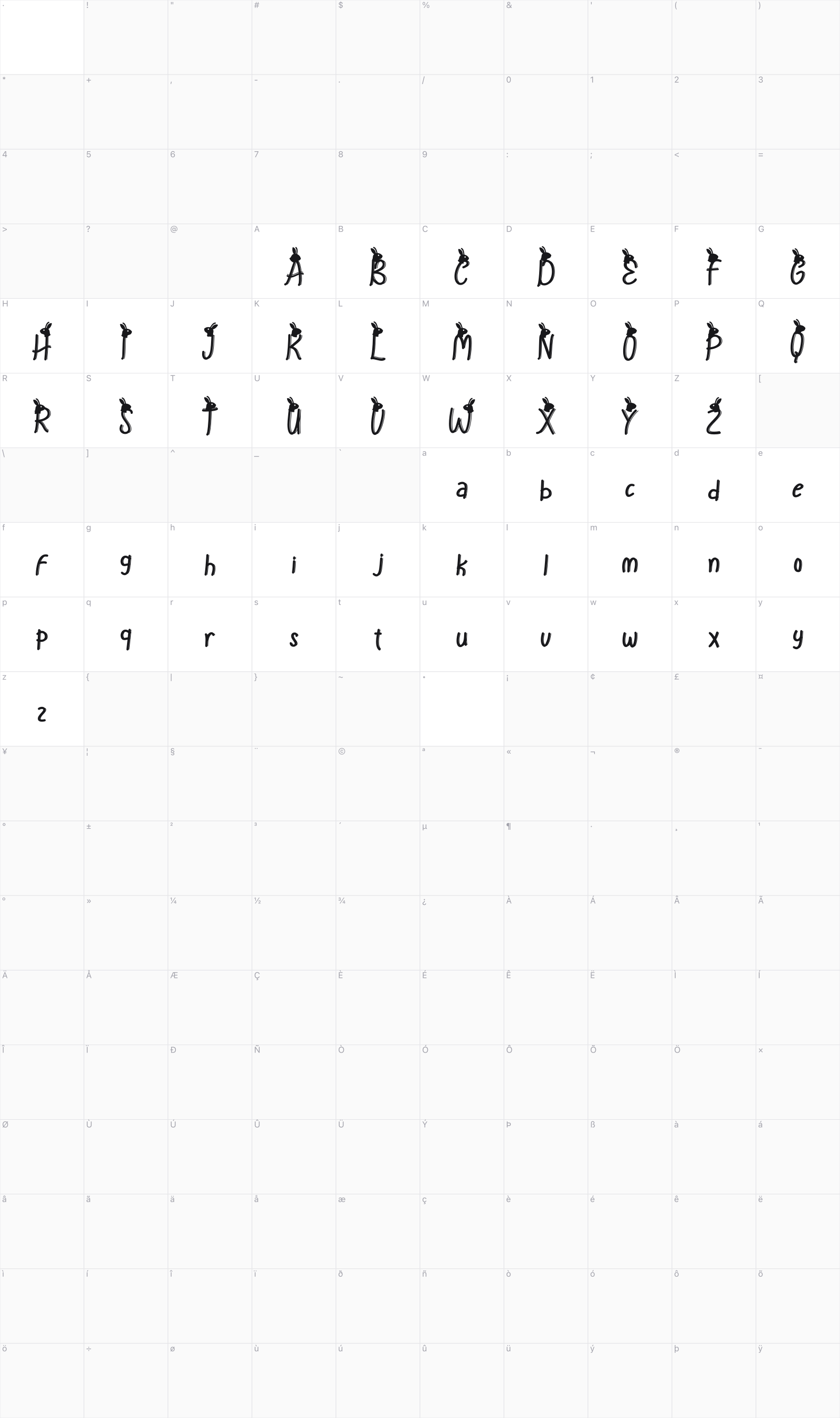 Easter Warmth glyph table