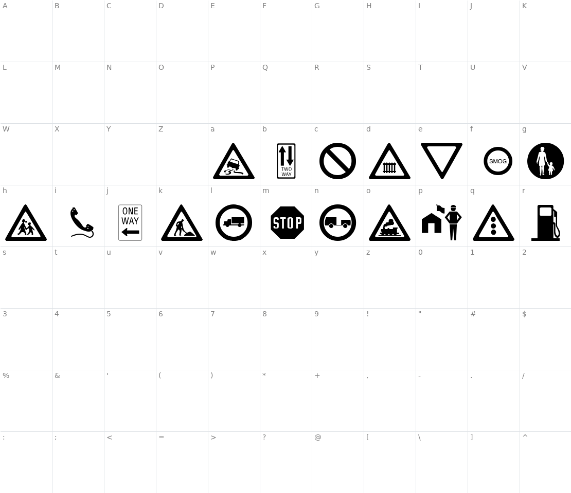 Character set for WM Roadsigns