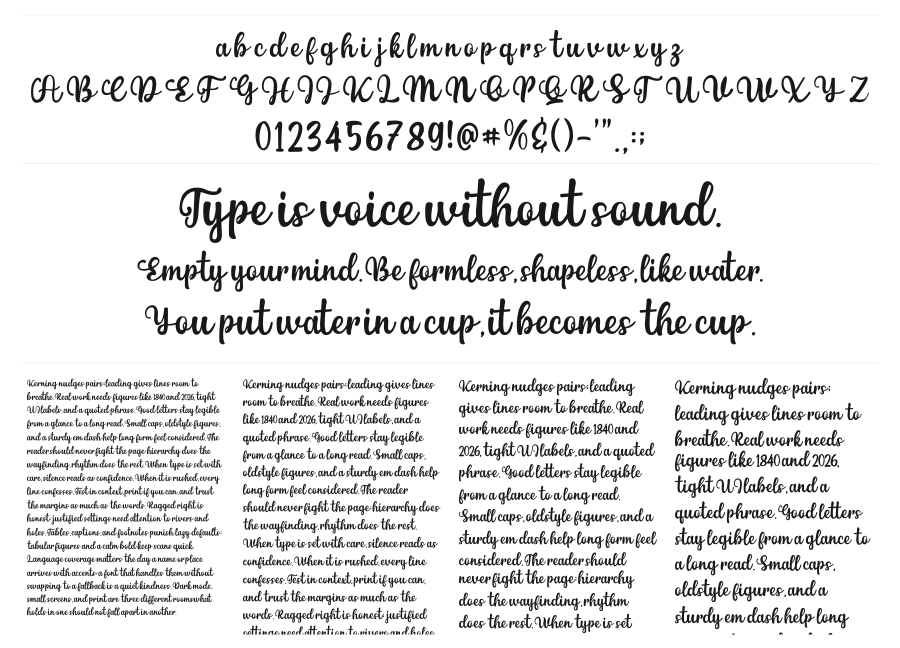 Palina Script specimen sheet
