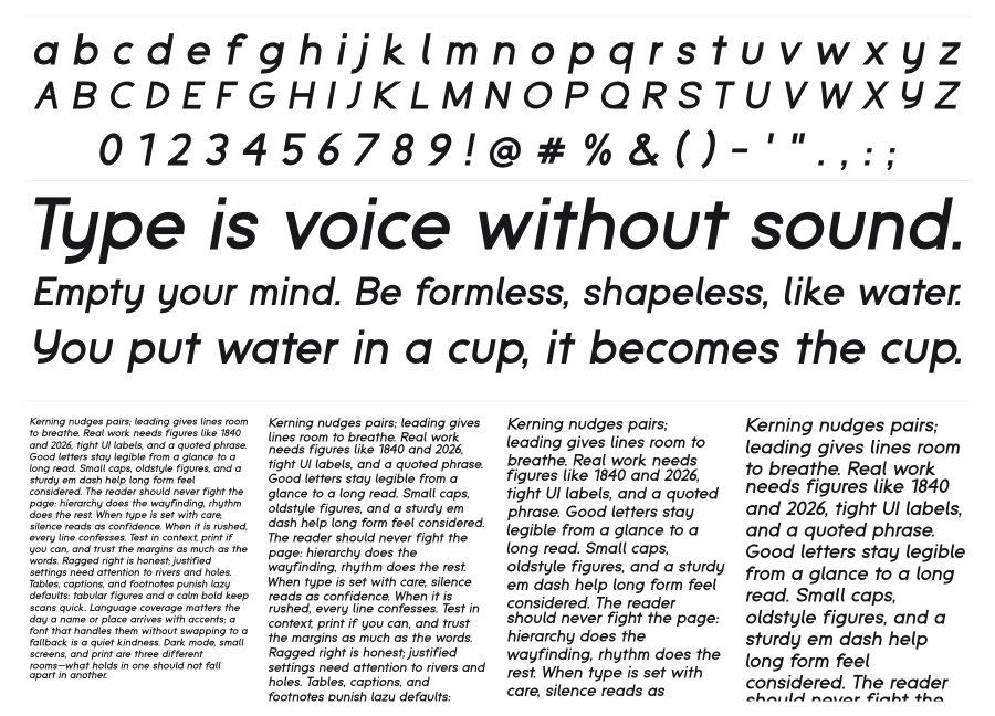 Espera specimen sheet