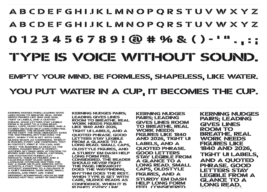 Warzone Stencil specimen sheet