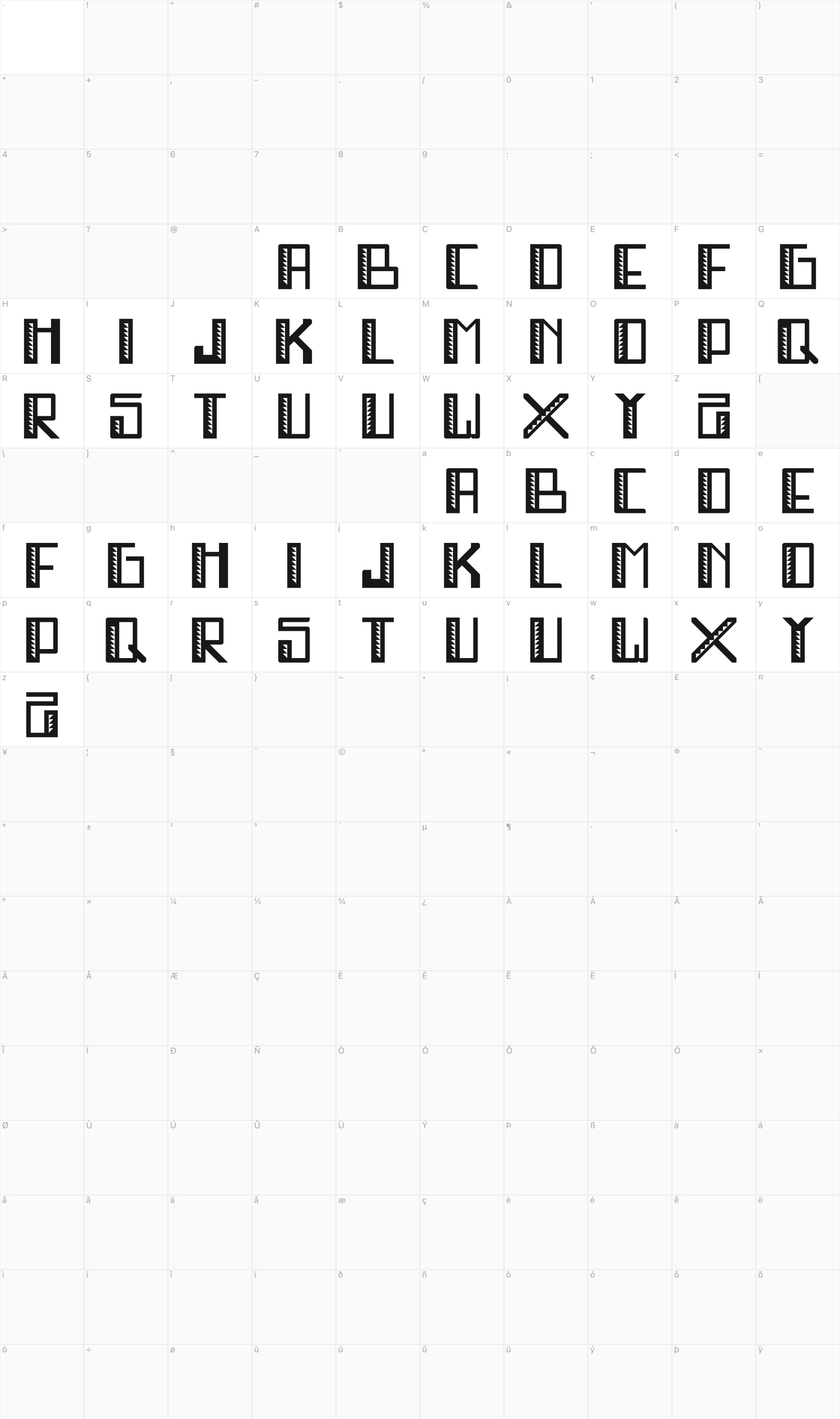 Mr. Big Stuff glyph table