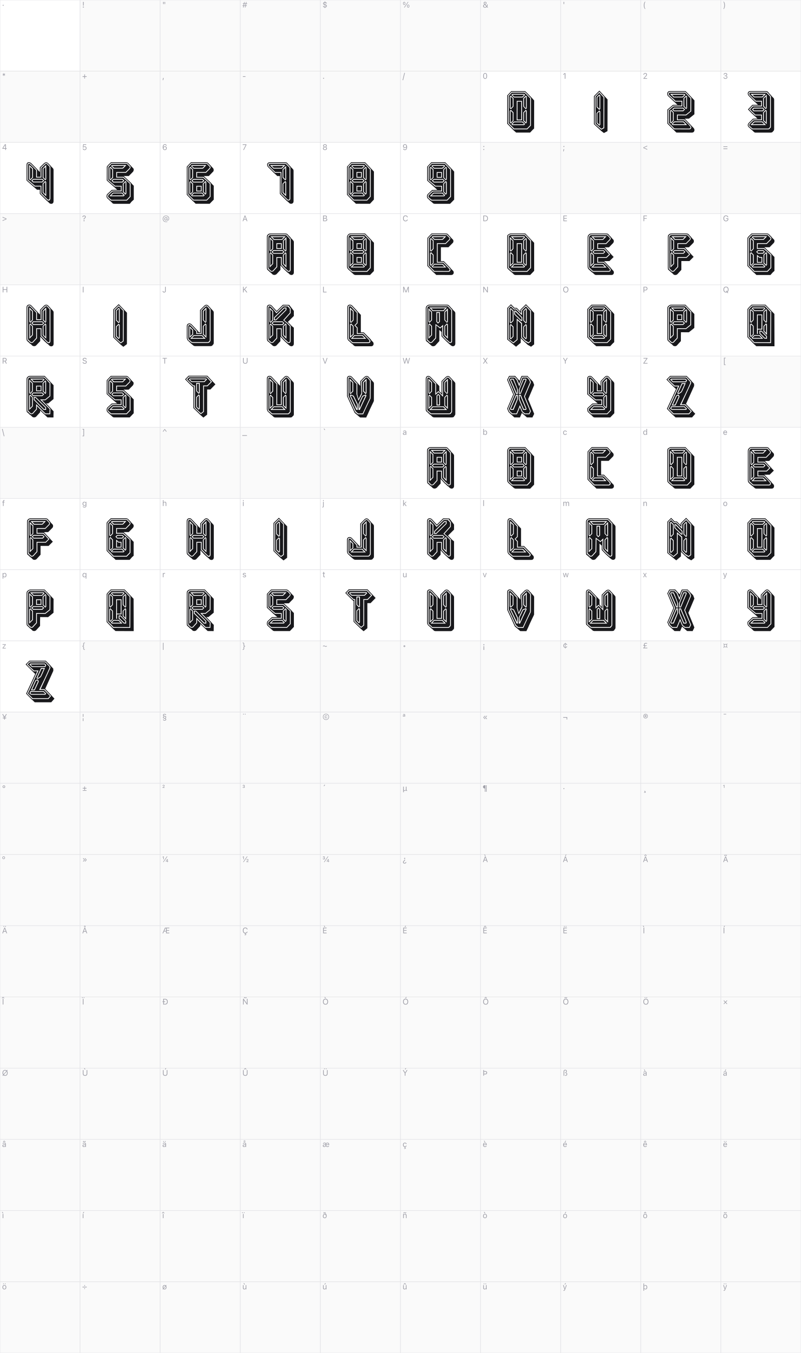 Universal Serial Bus glyph table
