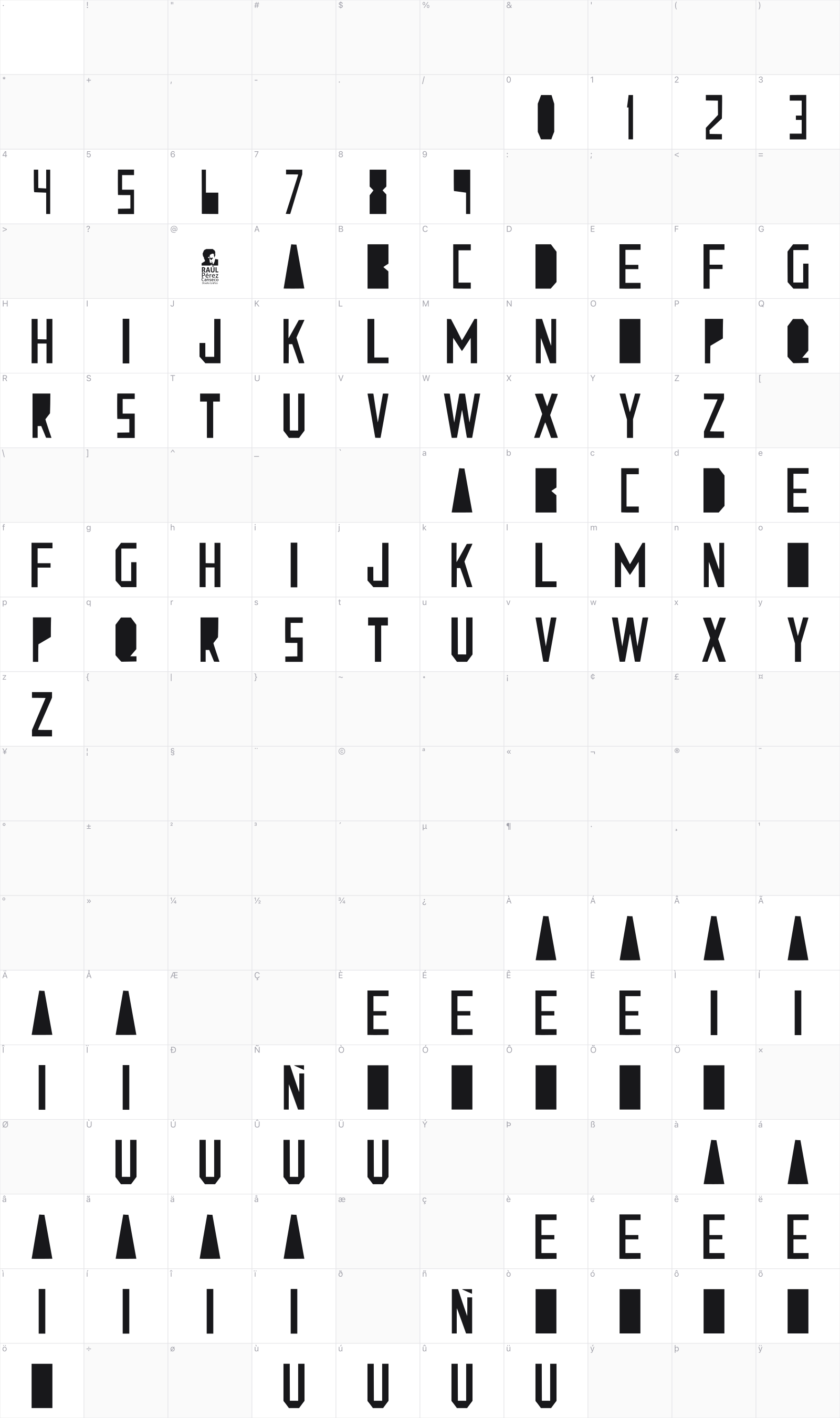 Estarcido glyph table