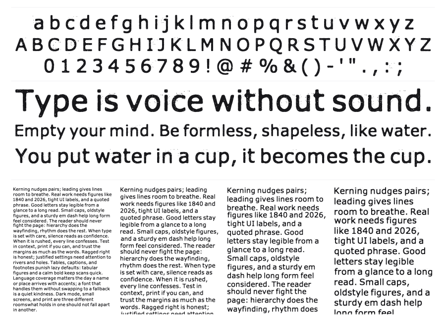 Xmas Year Zero specimen sheet