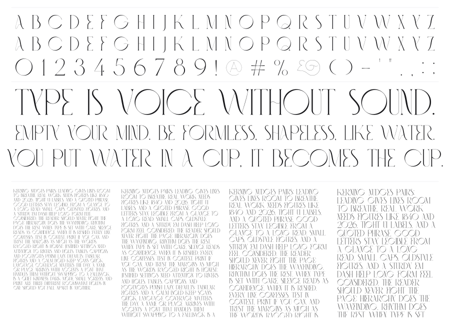 Fashionable specimen sheet