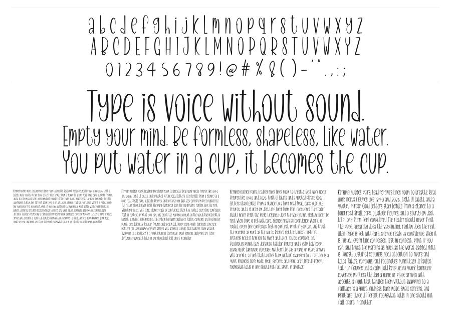 Fall In Love specimen sheet