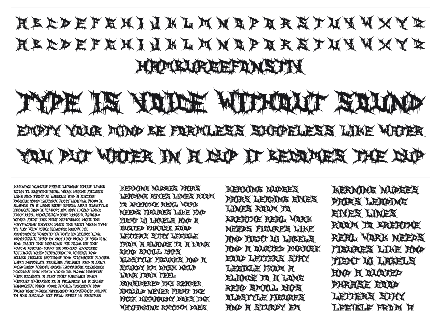 Zanaz specimen sheet