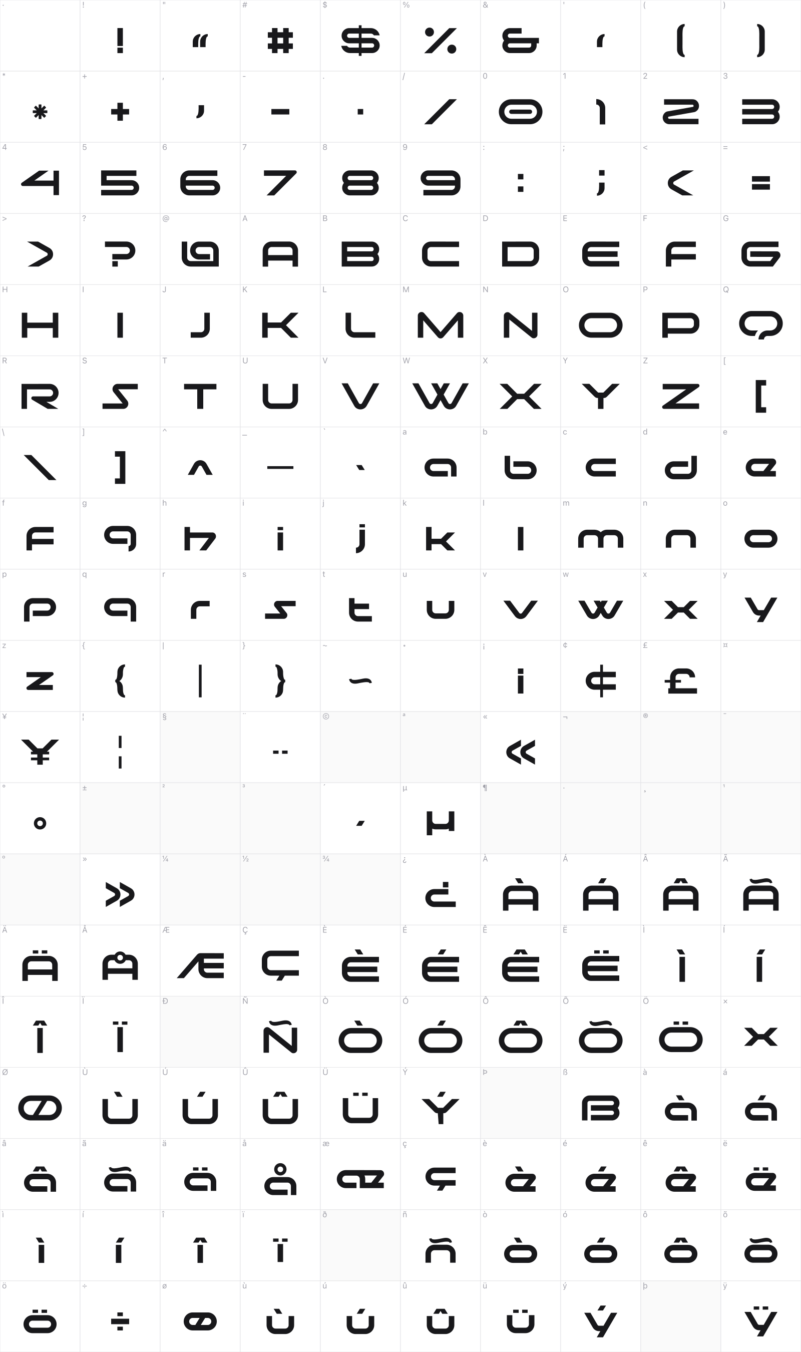 Moonhouse glyph table