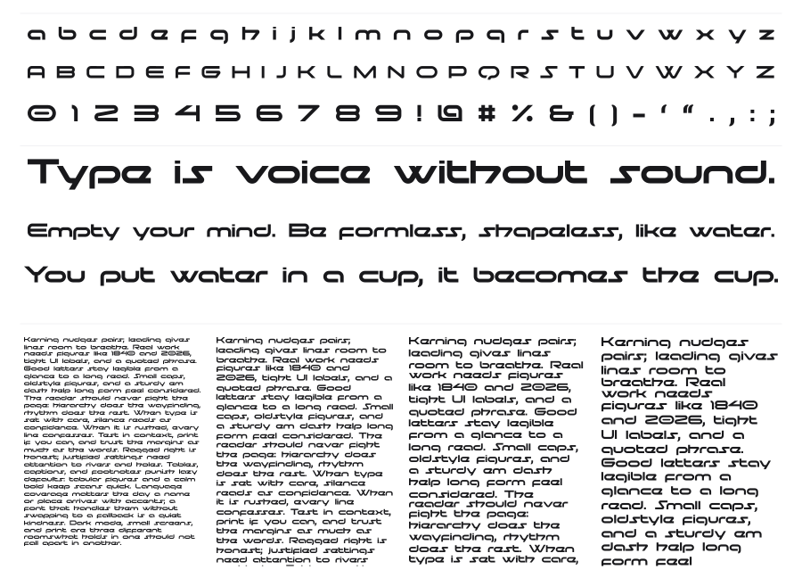 Moonhouse specimen sheet