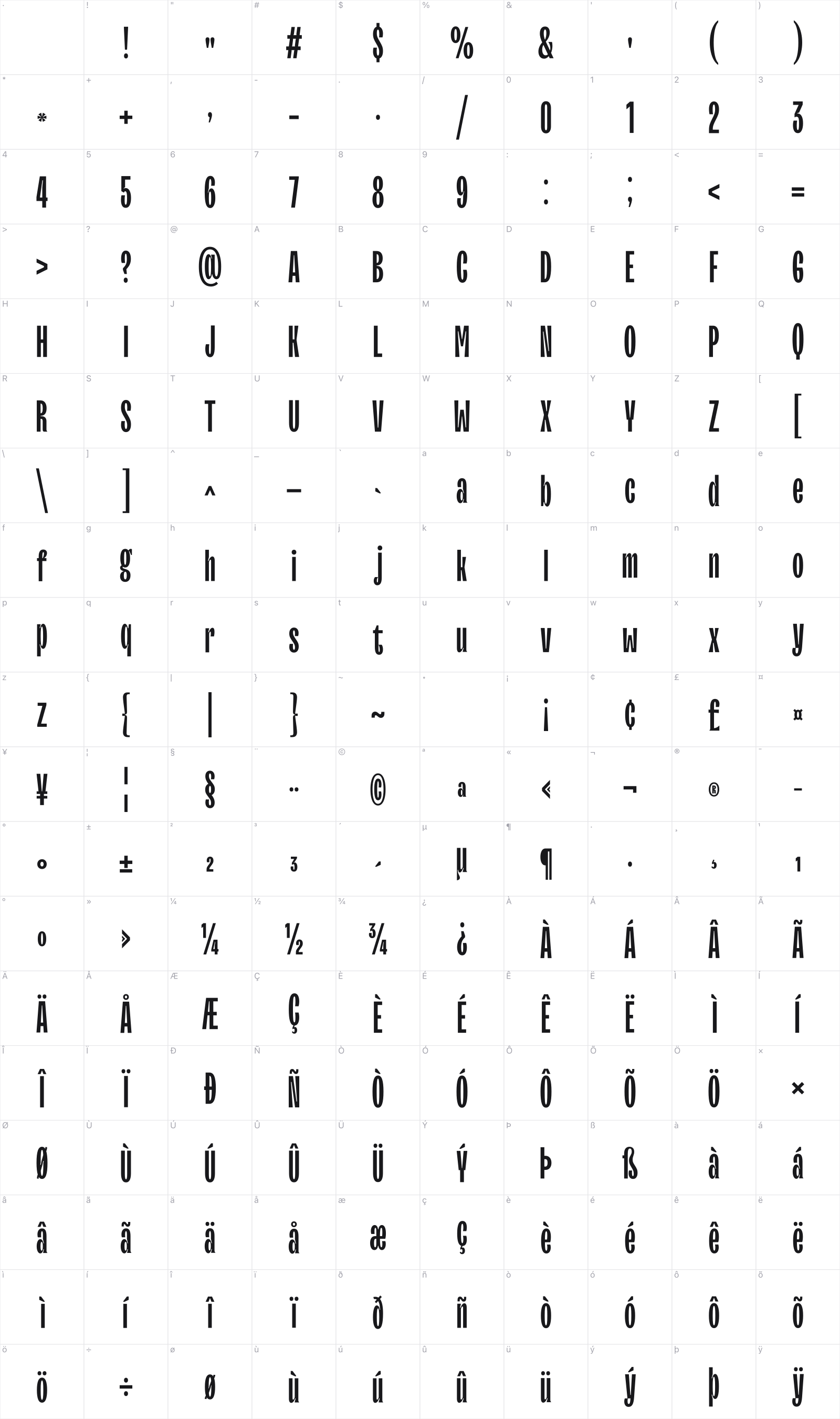 TT Trailers glyph table