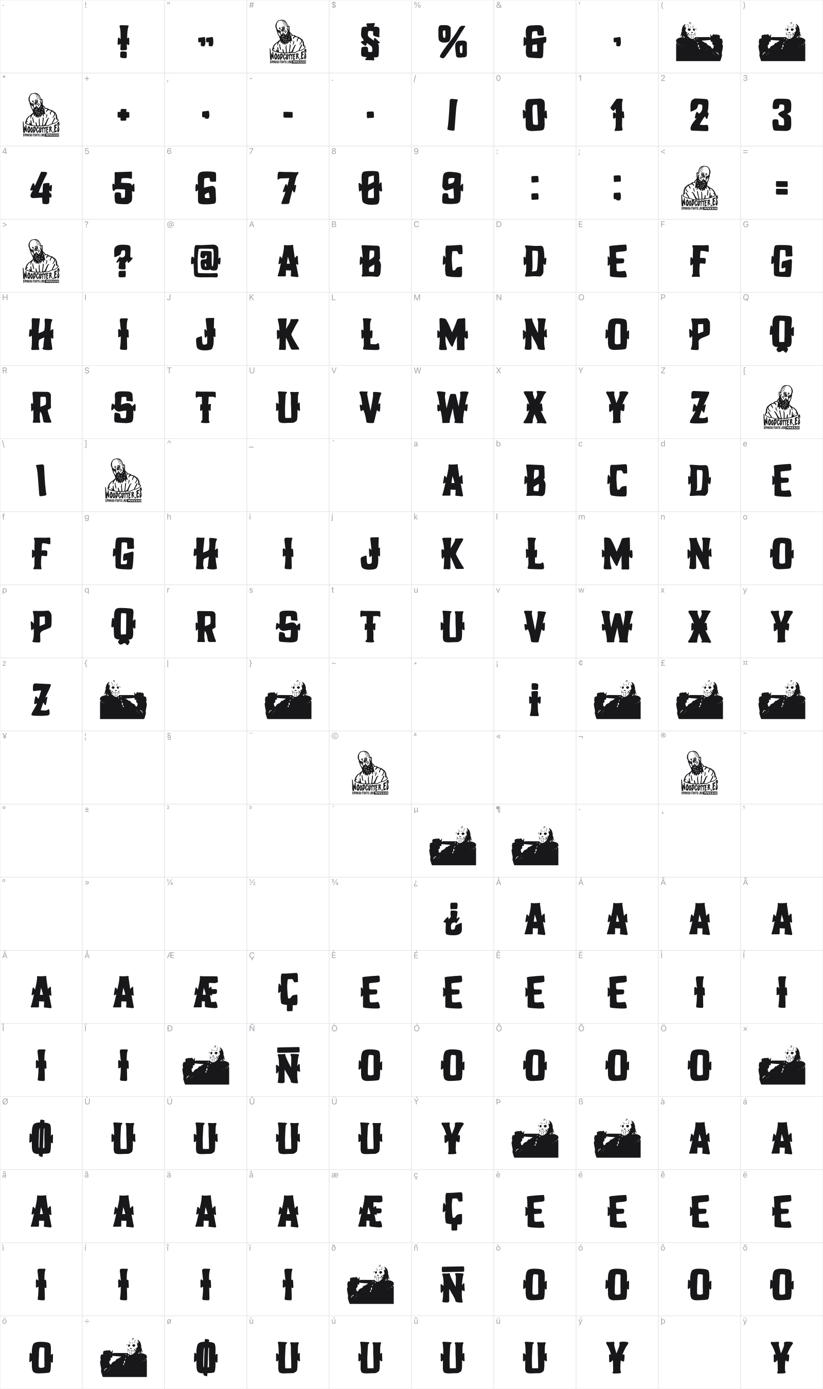 Unlucky Days glyph table