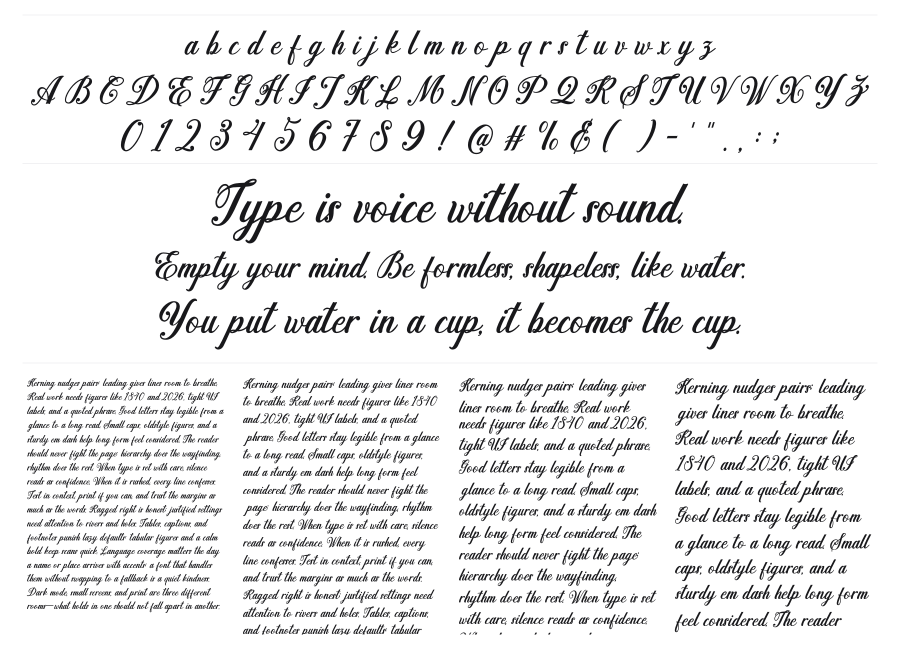 Madena Parlling specimen sheet