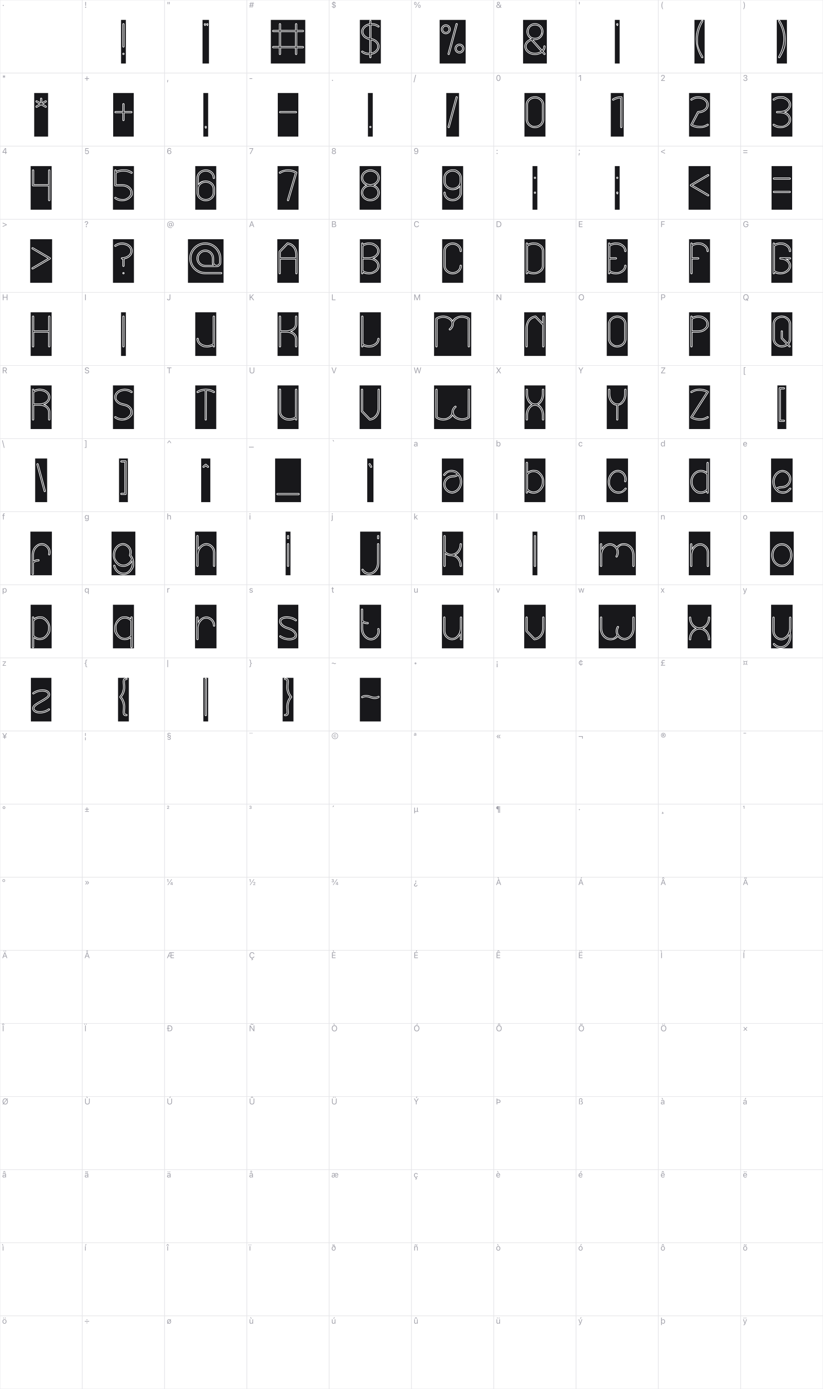 Essential Arrangement glyph table