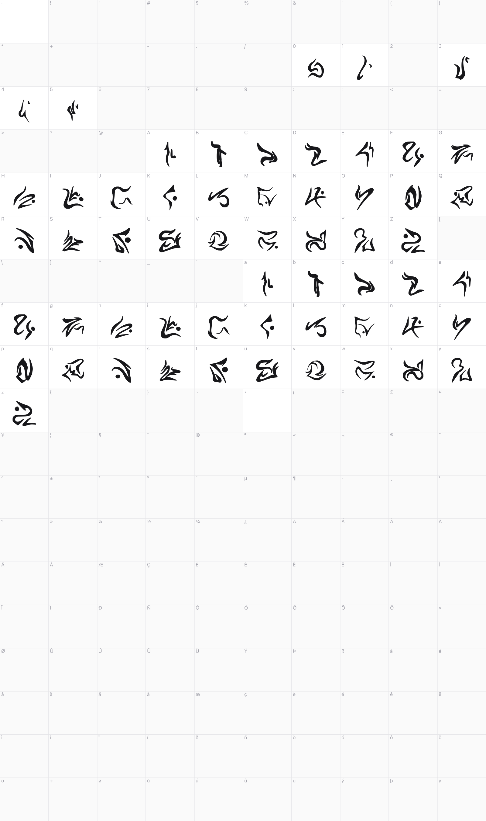 Estrangeiro glyph table
