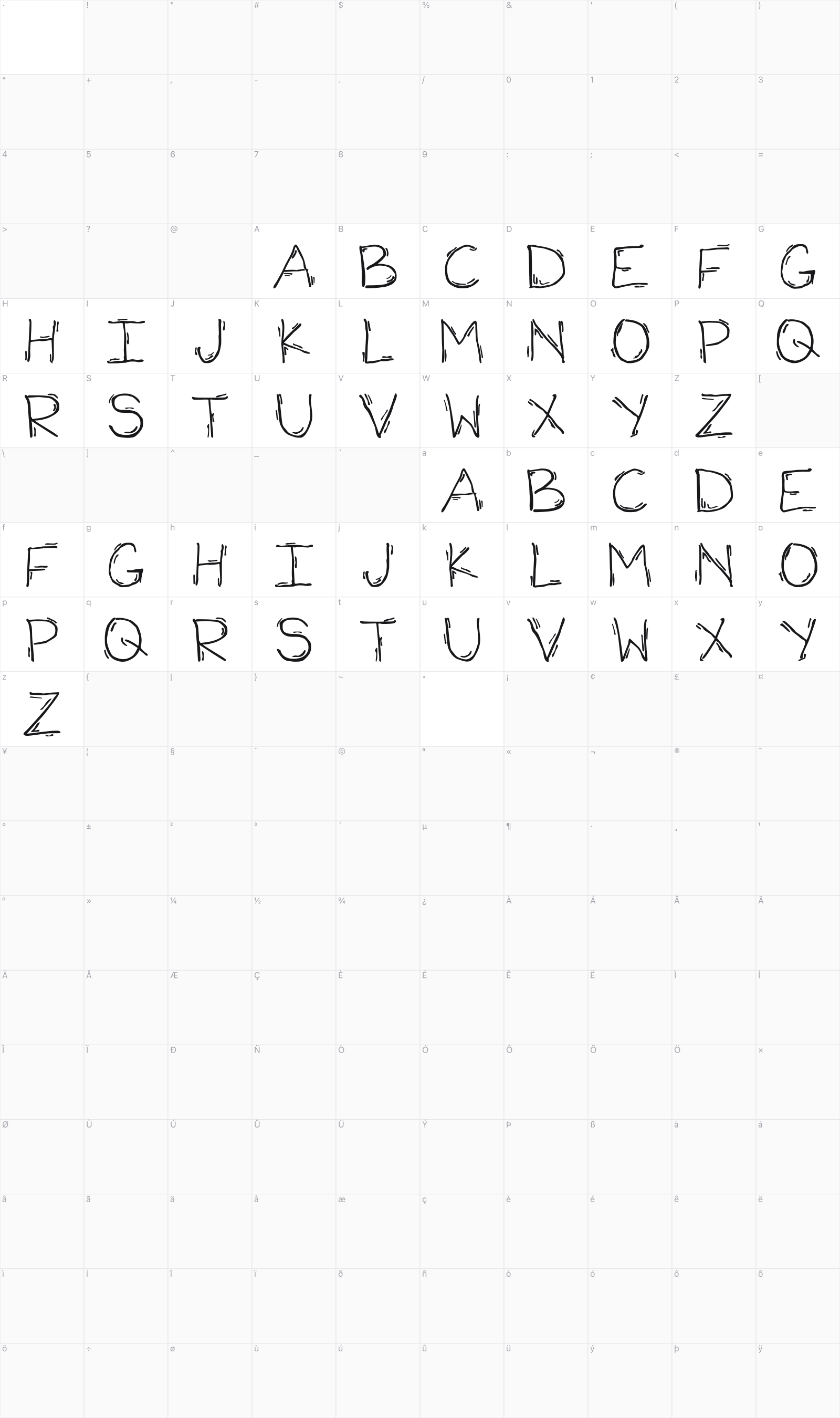 Shook glyph table