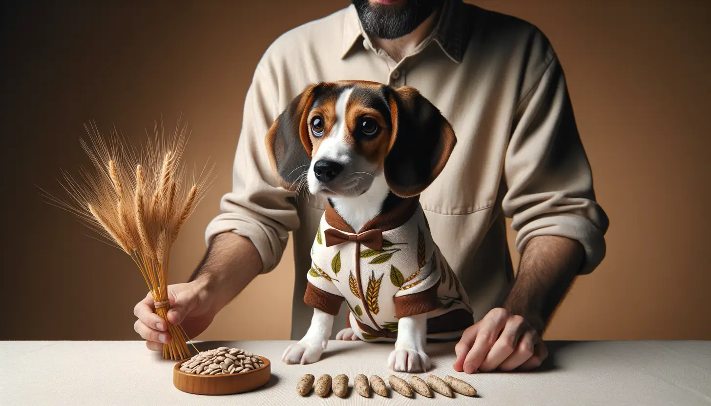 A dog with a happy expression looking at barley, highlighting healthy food for dogs.