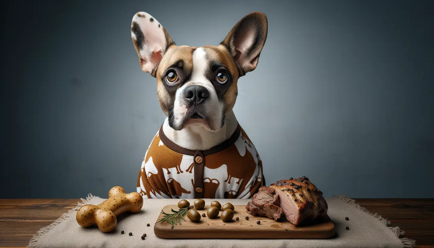 A dog with a wary expression looking at deer bones, showing they are harmful to dogs.