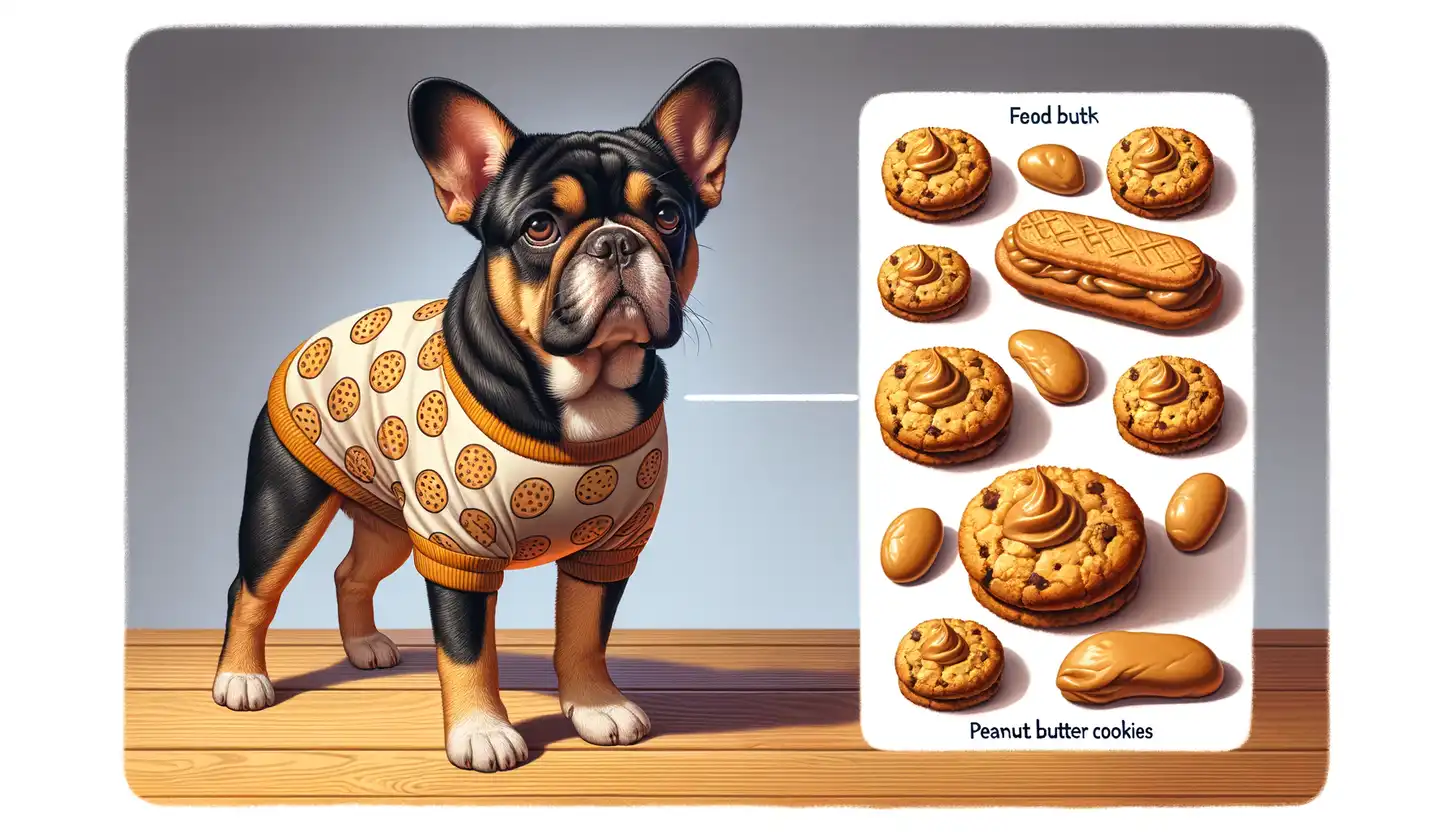 A dog with a wary expression looking at peanut butter cookies, showing they are harmful to dogs.