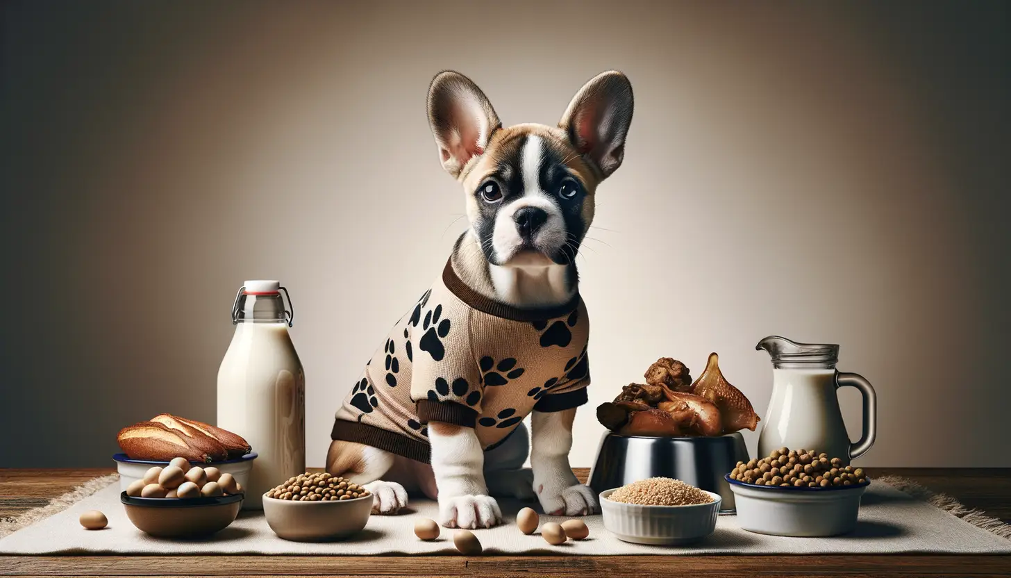 A dog with an unsure expression looking at soy, indicating caution for dog consumption.