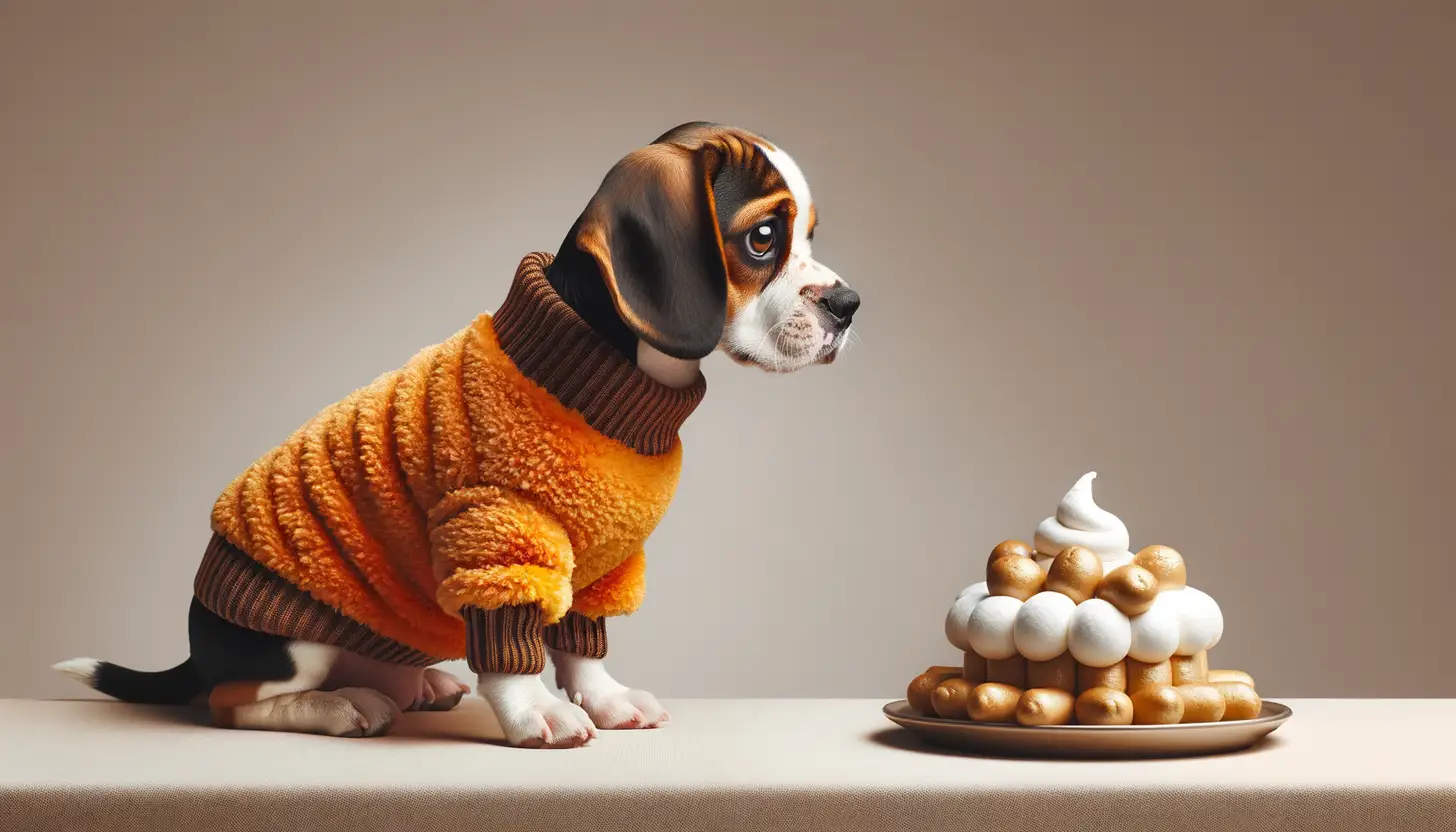 A dog with a wary expression looking at stuffing, showing they are harmful to dogs.