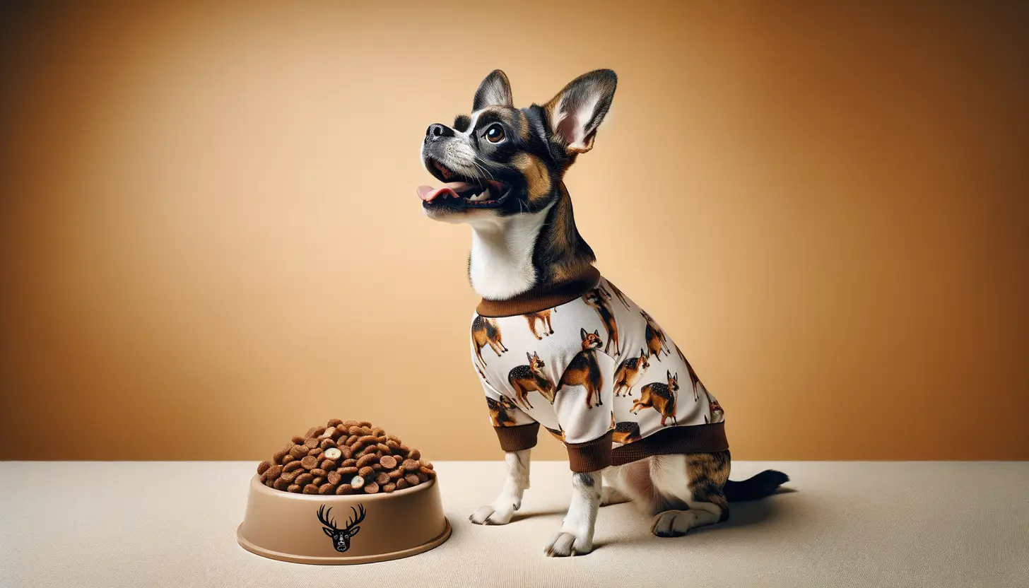 A dog with an excited expression looking at venison, showcasing a superfood for dogs.