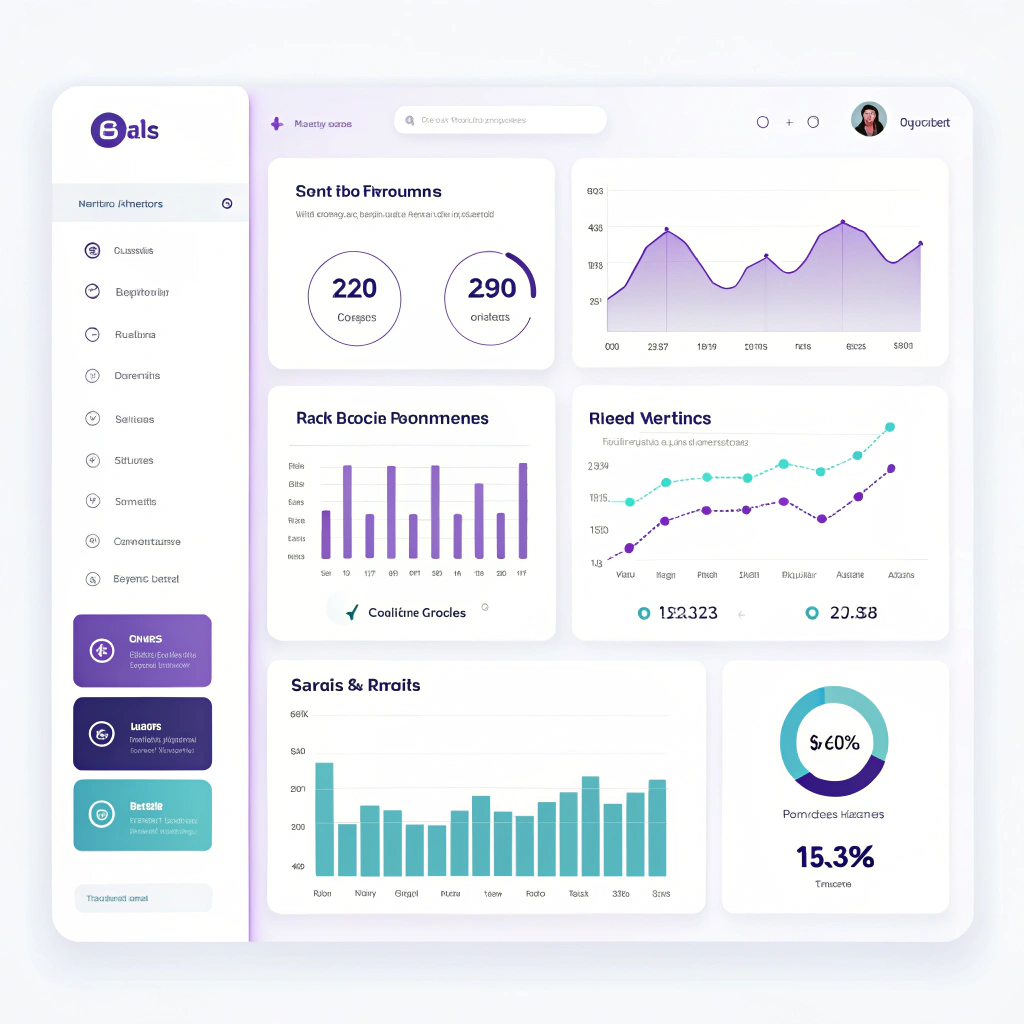 Iris Analytics interface showing a clean, modern dashboard with data visualizations, performance metrics, trend analysis, and AI-generated insights in a beautiful light interface with purple accent colors.